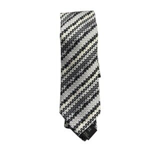 Missoni Black Gold Silver & Gray Chevron Striped Silk Tie, MI Italy
